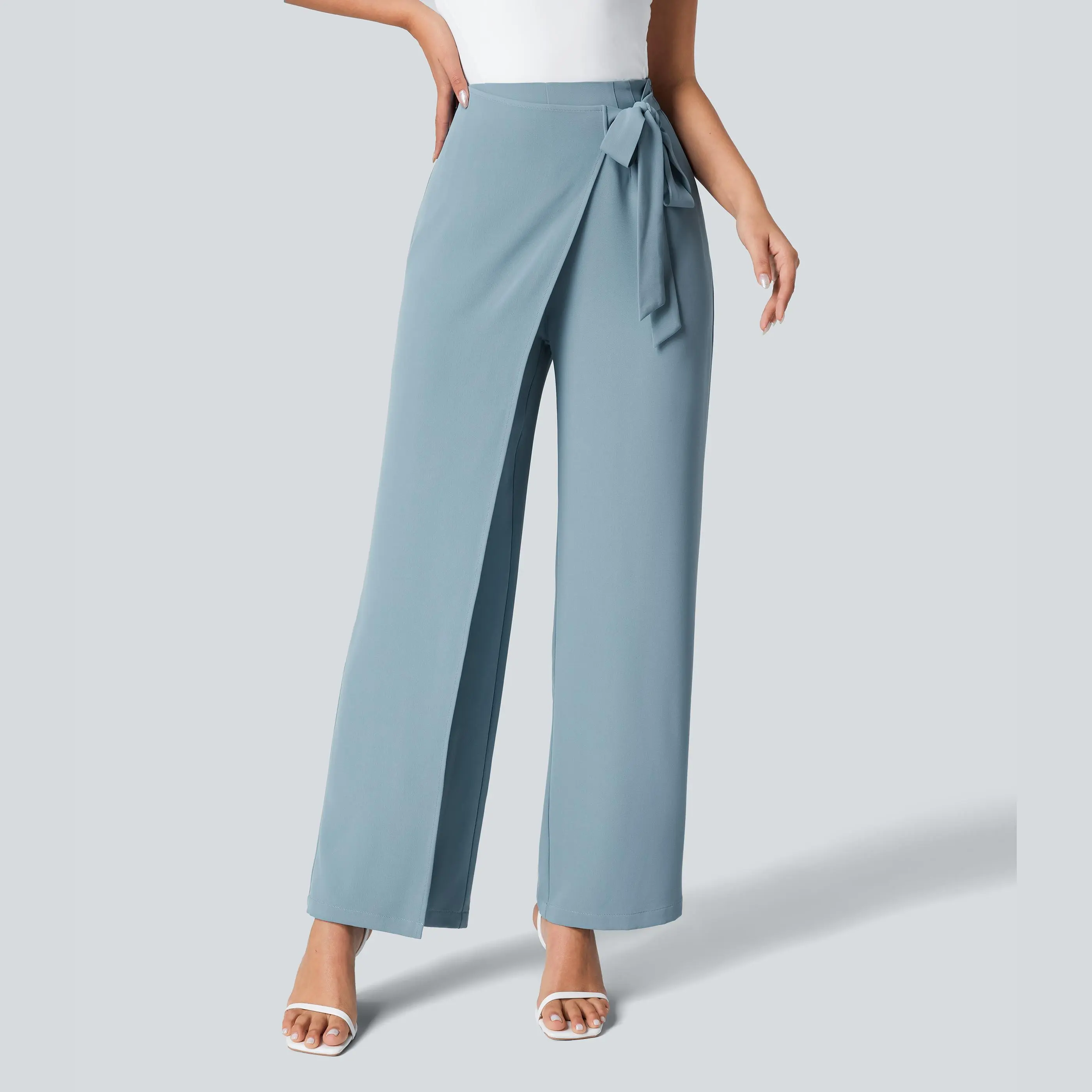 Halara High Waisted Tie Side Invisible Zipper Wide Leg Work Pants