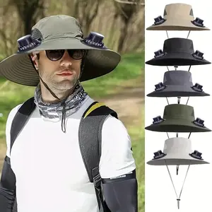 RODEWILL Solar Fan Hat, Wide-Brim Outdoor Sun Protection for Men & Women with 3-Speed Adjustable Fans for Fishing & Beach, Solar Fan Outdoor Hat