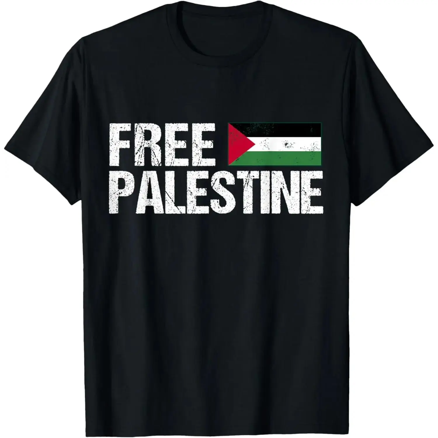 Free Palestine T-Shirt, Palestinian Flag Graphic Tee, Vintage Distressed Statement Black Short Sleeve Shirt