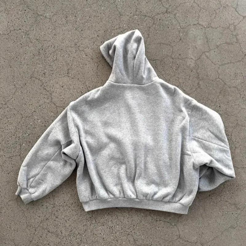 Grey Casual Spring Oversized Reversible Hoodies Women Men Streetwear Clothes Hoodie With Plaid Lining Sweatshirt Streetwear Tops Fashion Menswear Pullover Cotton Material