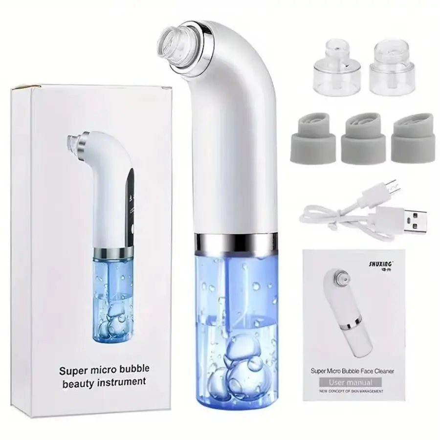 5-in-1 USB Rechargeable Blackhead Vacuum, Facial beauty machine, with microbubble and water circulation cleaning, equipped with multiple replaceable suction heads, gentle deep cleaning, suitable for all skin types, a top choice for women, men
