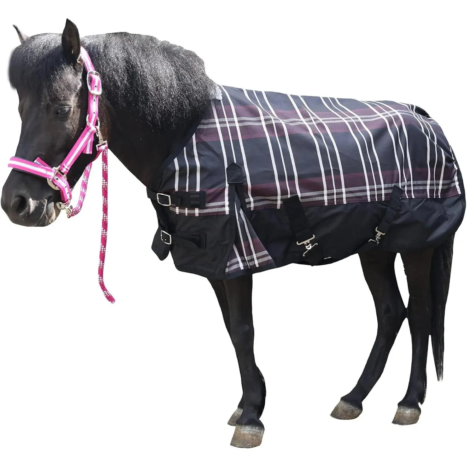 Mini Horse Blanket - 600 Denier Ripstop Fabric, 0g Fill, Lightweight, Waterproof, Breathable Turnout Rain Sheet for Miniature Pony/Donkey, Red Plaid Print, 51in