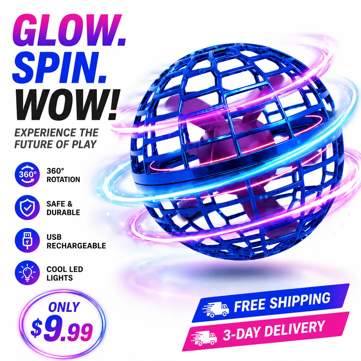 Hottest!Cosmic Fly Ball - Boomerang hover, galaxy - spin effect, drone - like track.Cool toy for 6 - 12s & teens, perfect for outdoor play,The best gifts for Halloween, Easter, and Christmas