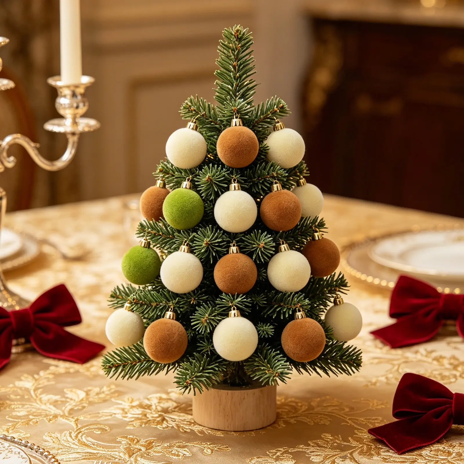 49pcs Christmas Decorations, 3cm Velvet Plush Embroidered Christmas Balls, Tabletop Christmas Tree Ornaments, Festive Holiday Accessories