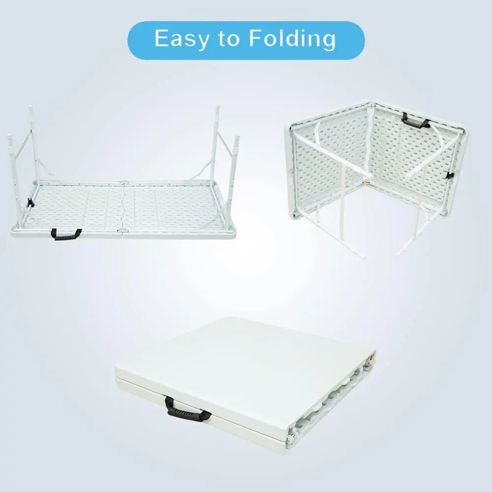4FT Adjustable Height Folding Table, Heavy Duty Fold-in-Half Plastic Table with Carry Handle & Anti-Slip Feet, Waterproof Easy-Clean Utility Table for Picnic, Camping and Outdoor Party