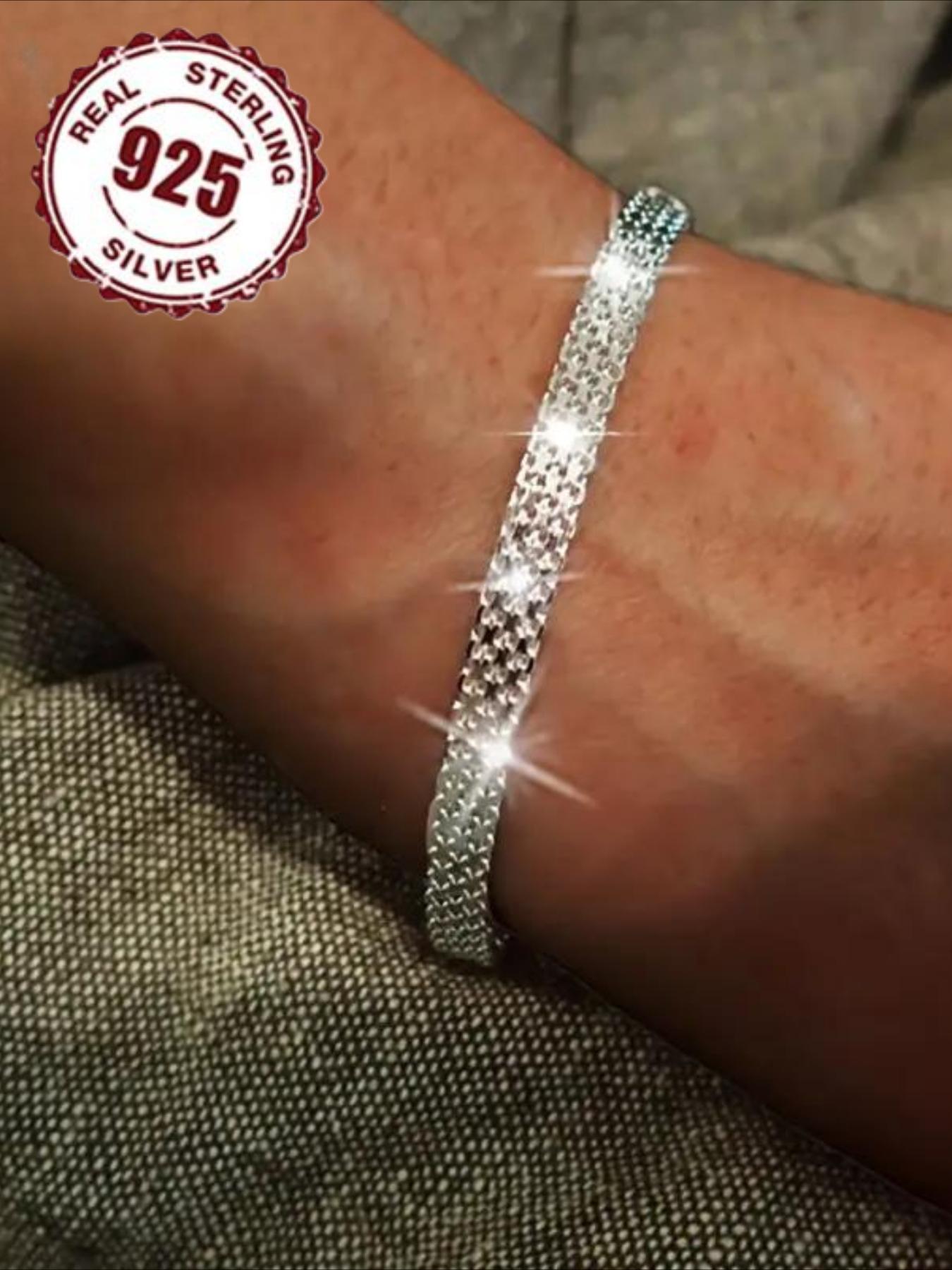 S925 Sterling Silver Wide Chain Bracelet, Cuban Link Bracelet, High Quality Elegant Unique Trendy Chain Bracelet for Men and Women, Bracelet Perfect for Gift Idea, Suitable for All Seasons