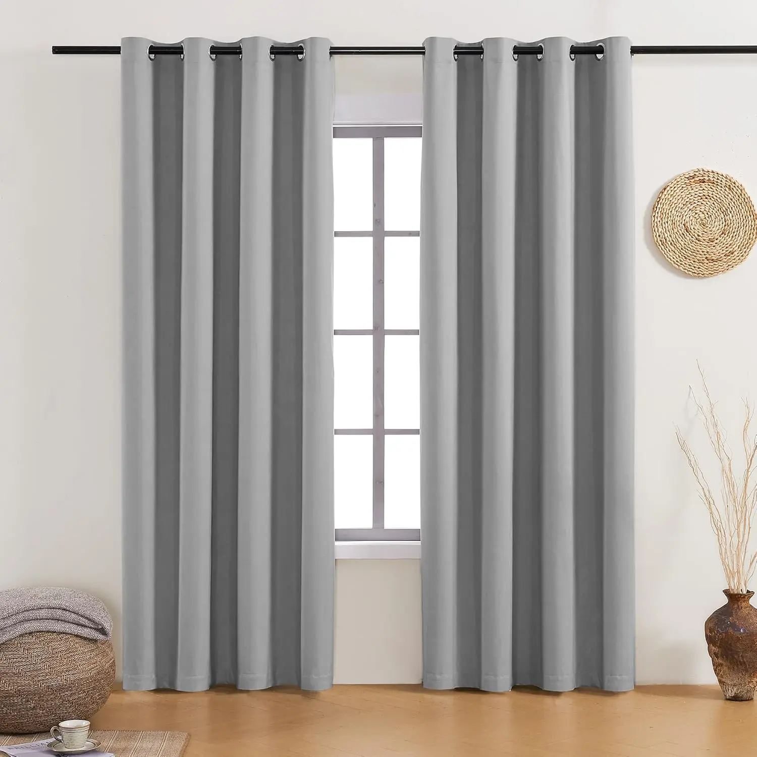 Grommet 100% Blackout Curtains with Black Liner for Bedroom 2 Panels Set Blocking Curtains Window Treatments for Living Room Privacy Protection(52" W x 84" L, Deep Gray)