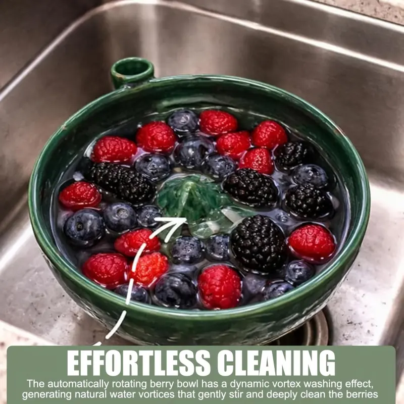 1 Automatic Rotating Fruit And Vegetable Washer With Drainage System, Self-Cleaning Interior Suitable For Fruit And Vegetable Washing, Vortex Drainage Filtration System, Plastic Material Suitable For Kitchen Use, Compact Design Suitable For Berries