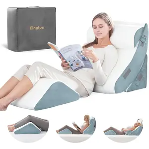 Kingfun 4PCS Orthopedic Bed Wedge Pillow Set for After Surgery, Memory Foam Support Pillow for Back, Neck and Leg Pain Relief, Adjustable Triangle Pillow - Acid Reflux, Anti Snoring & GERD