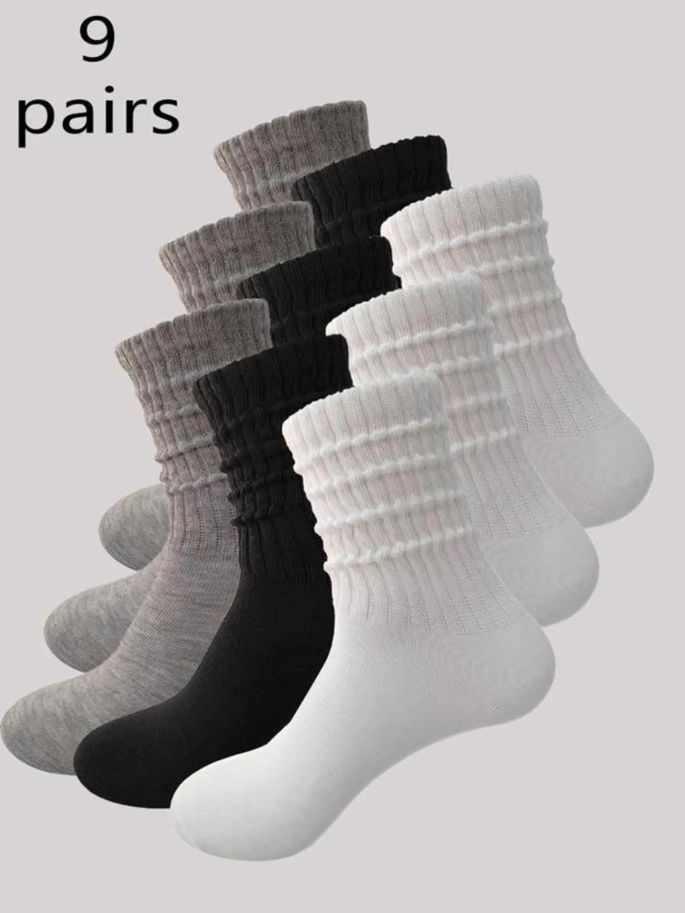 9 Pairs Women's Socks, Random Colors, Loose Ankle Socks, Solid Jk Stack Socks, College Style Mid-Calf, Bubble Socks, Comfortable Breathable