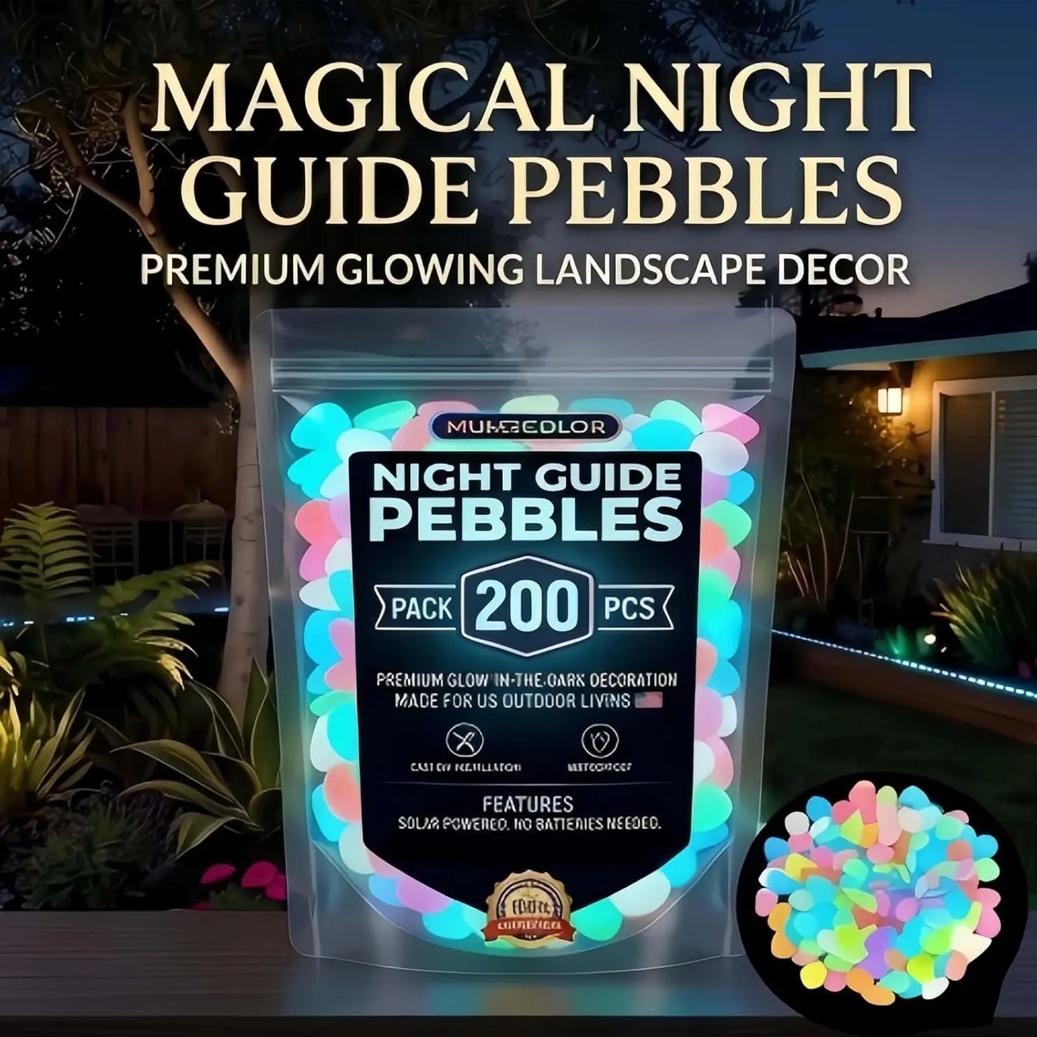 Colorful Glow Garden River Stones, Rainbow Night Light Outdoor Pathway Rocks, Artificial Landscape Decorative Stones for Walkways, Resin Stones
