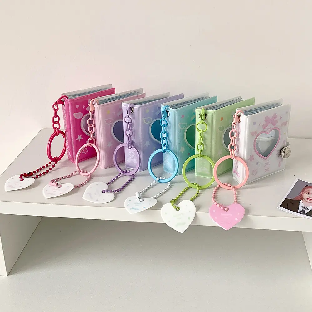 Mini 2 Inch Photo Album Keychain, Cute Heart Design Photo Holder, Girls Photocard Book for ID Photos & Photo Stickers