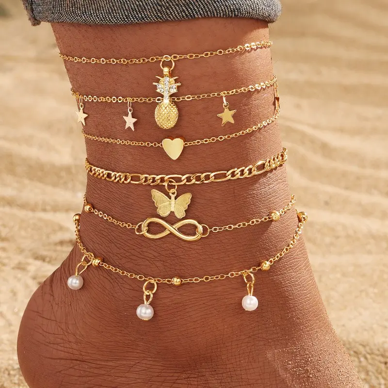 Women's Adjustable Ankle Bracelet Set - Trending Boho Summer Foot Jewelry, Vintage Layered Butterfly Star Fishbone Chain, Tassel Ethnic Style, Lightweight Anti-Allergy Decor for Beach Vacation, Coastal Outdoor Sports & Camping