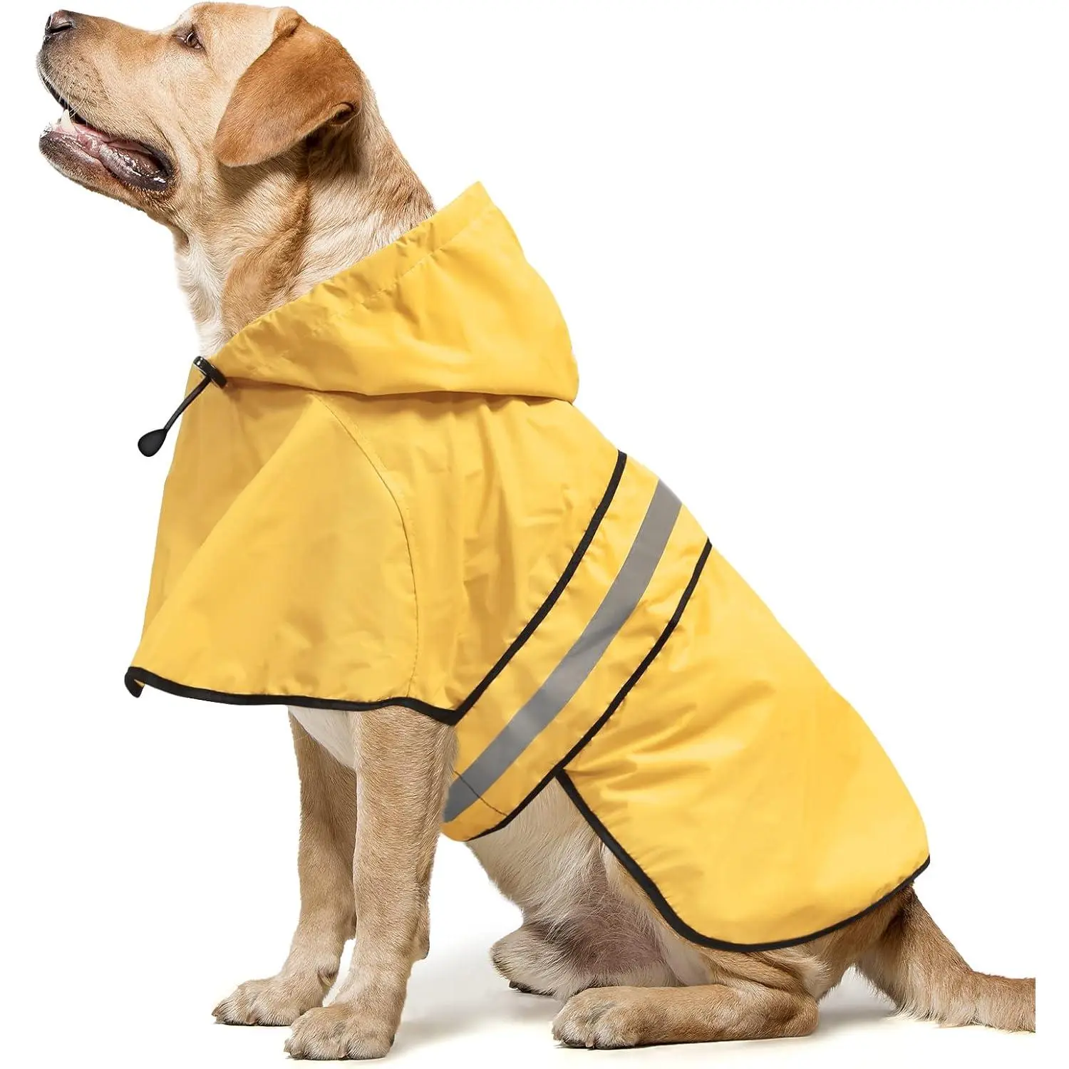 Reflective Waterproof Lightweight Hooded Adjustable Dog Raincoat Poncho Slicker for Dog Walking (Large, Yellow)
