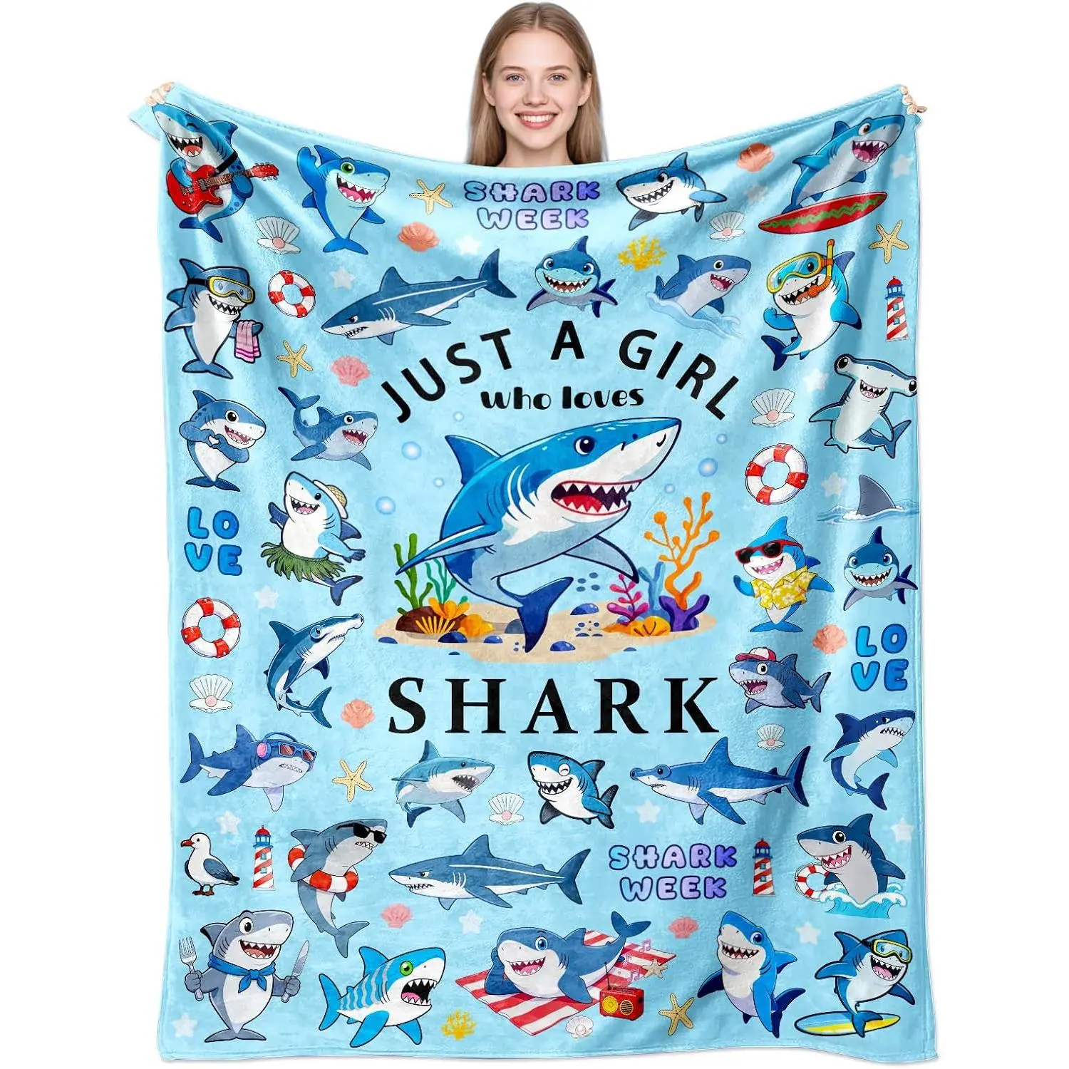 Shark Blanket Gifts for Sharks Lovers Soft Flannel Shark Throw Blanket Birthday Stuff Gifts Bedding Decor for Kids Adults