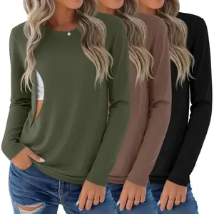 3 Pack Nursing Tops for Breastfeeding Maternity Shirts Zipper Long Sleeve Round Neck Knit Casual Nursing ClothesH6LaceLure