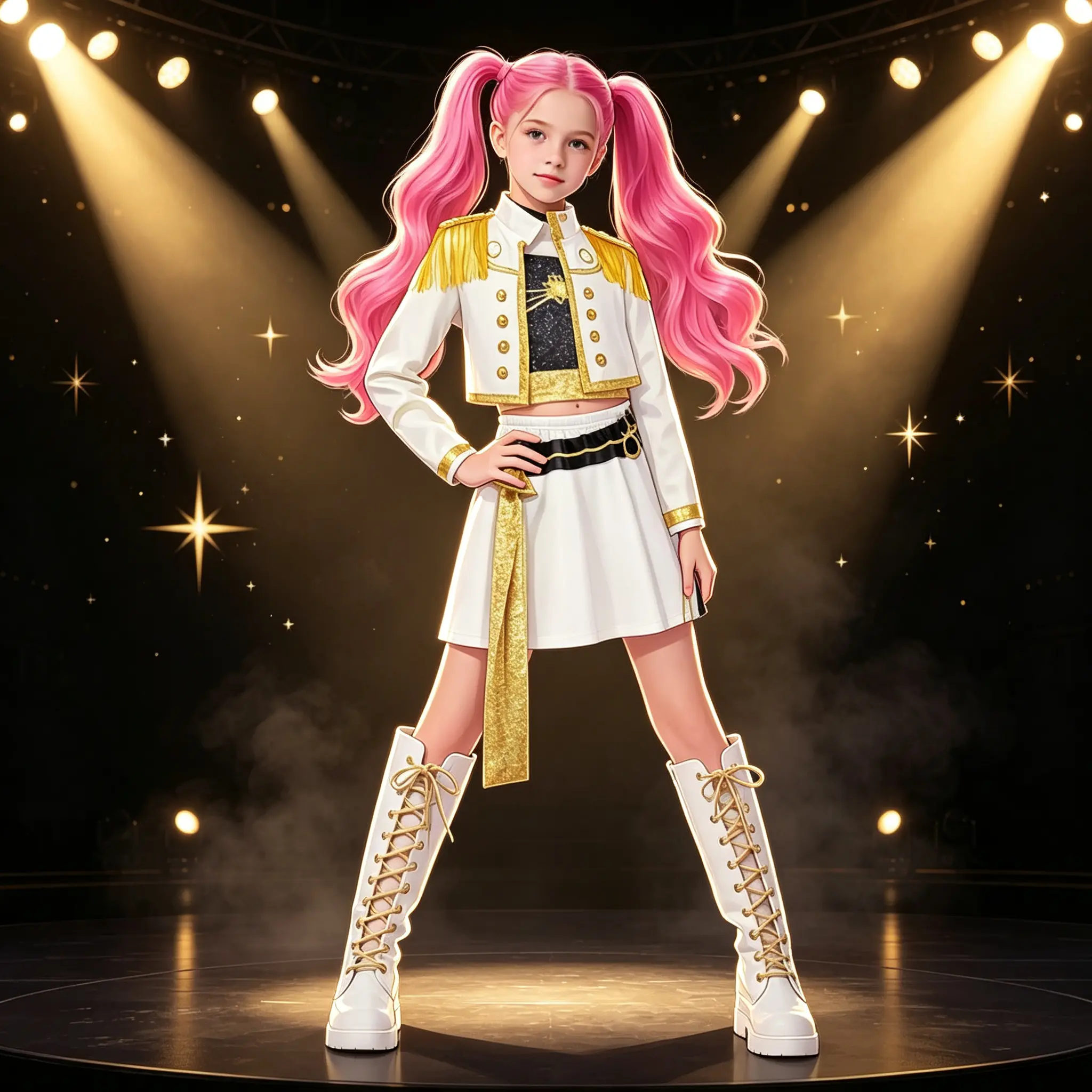Girls White Gold Huntress Cosplay Costume Pop Singer Stage Outfit with Jacket Skirt Boots