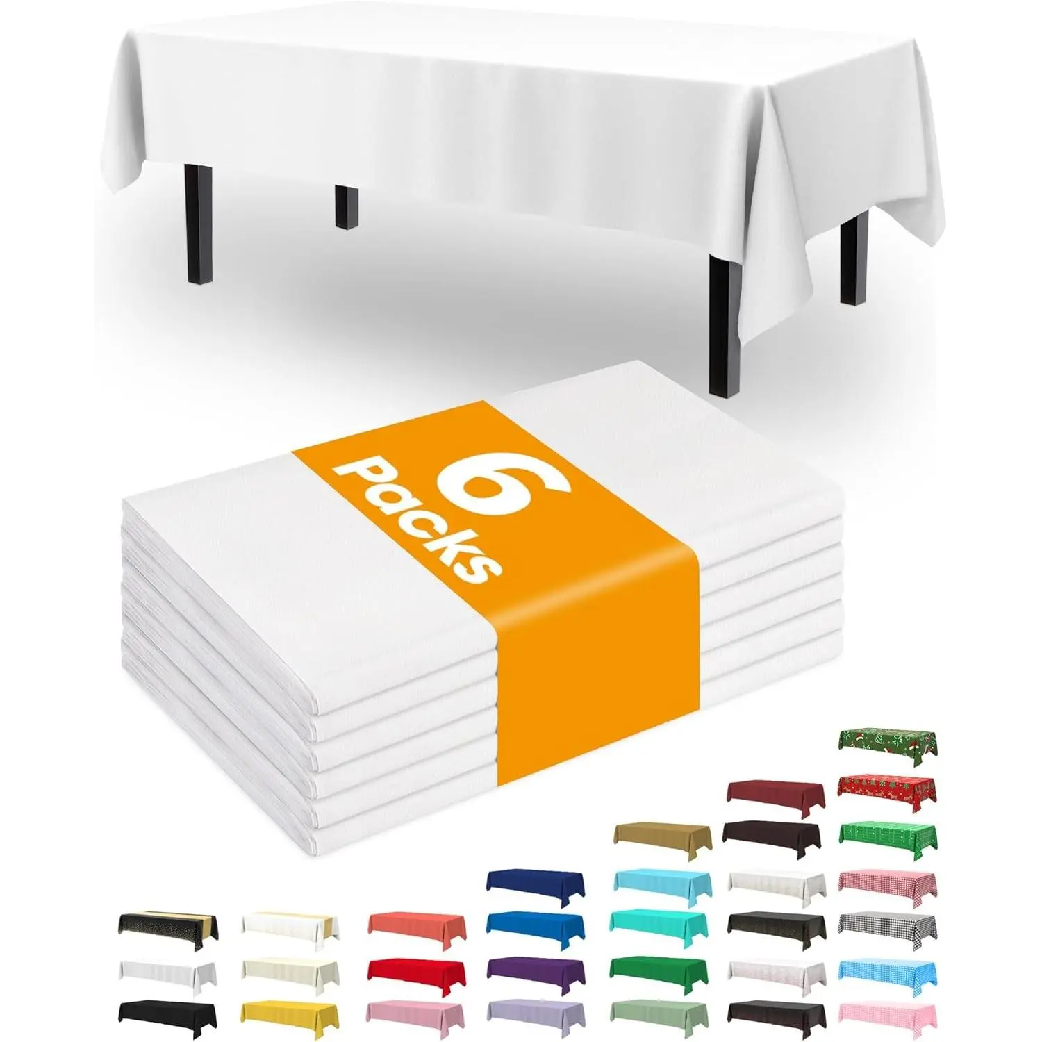 Disposable Plastic Tablecloth 6-Pack, 54x108 in Rectangle Waterproof White Table Cover, Fits Tables for Party, Wedding Decor, Rectangular