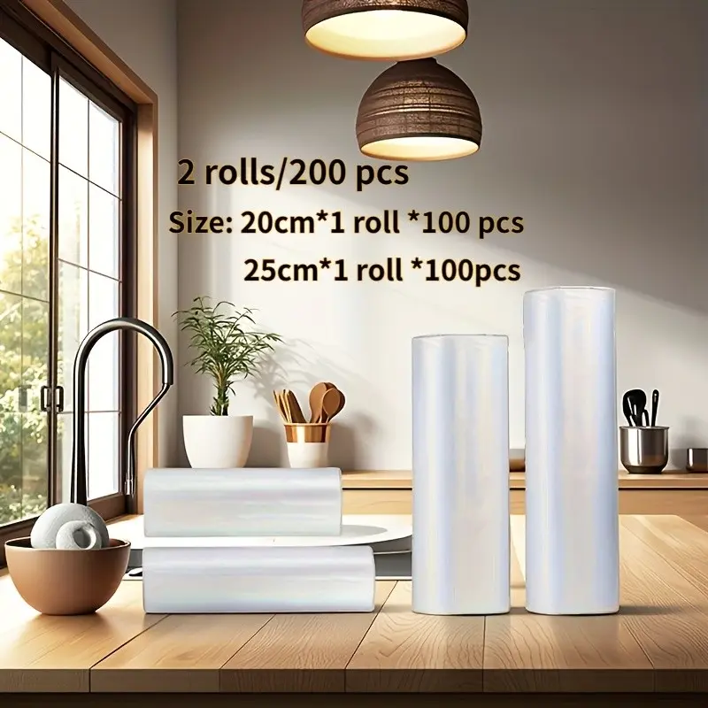 200 Pieces/2 Rolls Multi-Purpose Storage Bag, Roll-Up Produce Bags, Outdoor Use, Supermarket Shopping, Home, Travel, Clothes, Trash Organization