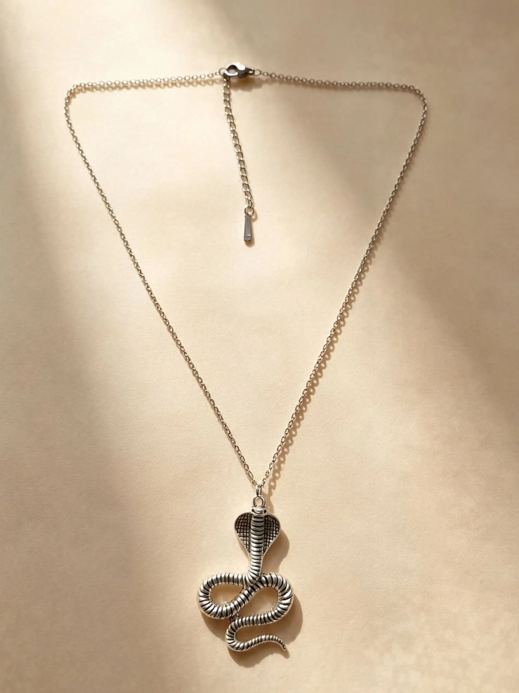 Dark Style Cobra Pendant Chain Necklace, Vintage Silver Color, Unisex Streetwear Jewelry, Unique Design, Hip Hop Fashion, Retro Snake Shape Necklace