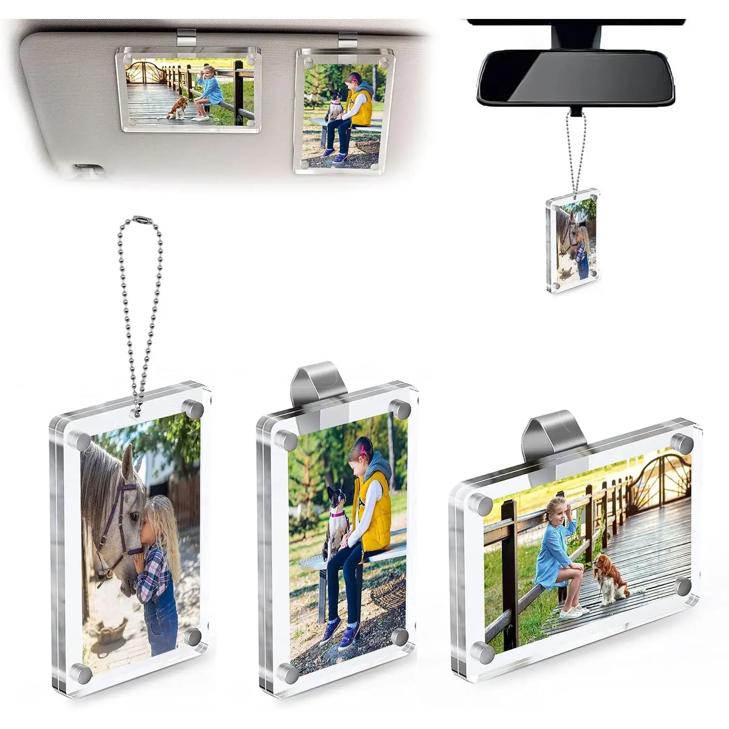 3 count  Picture Holder -   Picture Frame,2 x Sun Visor Picture Frames and 1 x Rearview Mirror Ornament Photo Clip(2.36x3.5 Inch),Personalized  Accessories  for Dad, Christmas