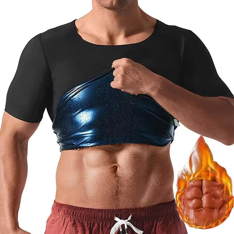 Men's Zip-Up Polyester Compression Shirt - Sauna Waist Trainer Shapewear with Tummy Control, Workout Activewear, Gym Outfit, Gym Athletic Clothes