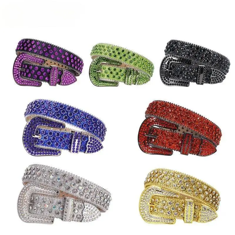 Unisex Handmade Multicolor Rhinestone Belt, Western Hip Hop Sparkly Fashion Belt Versatile Accessory Matching Jeans Daily Outfits
