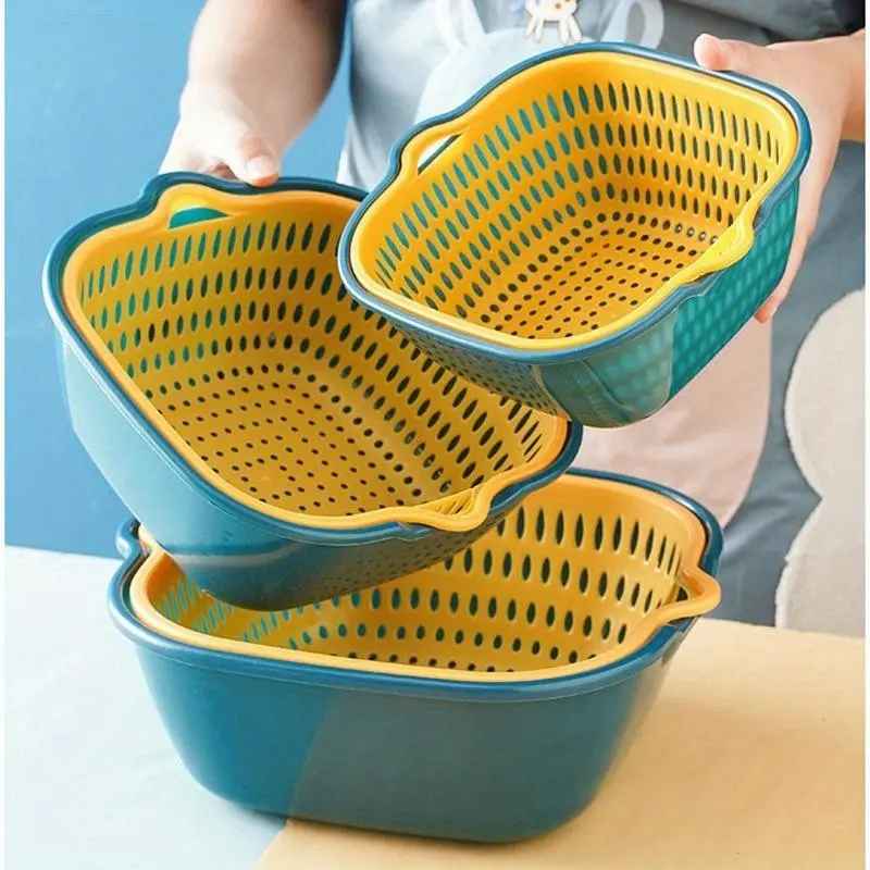 6-Piece Plastic Filter Set, Dual-Layer Drain Basket, Reusable Kitchen Filter, Kitchen Colander, Ideal for Washing Fruits and Vegetables, Multifunctional Kitchen Tools