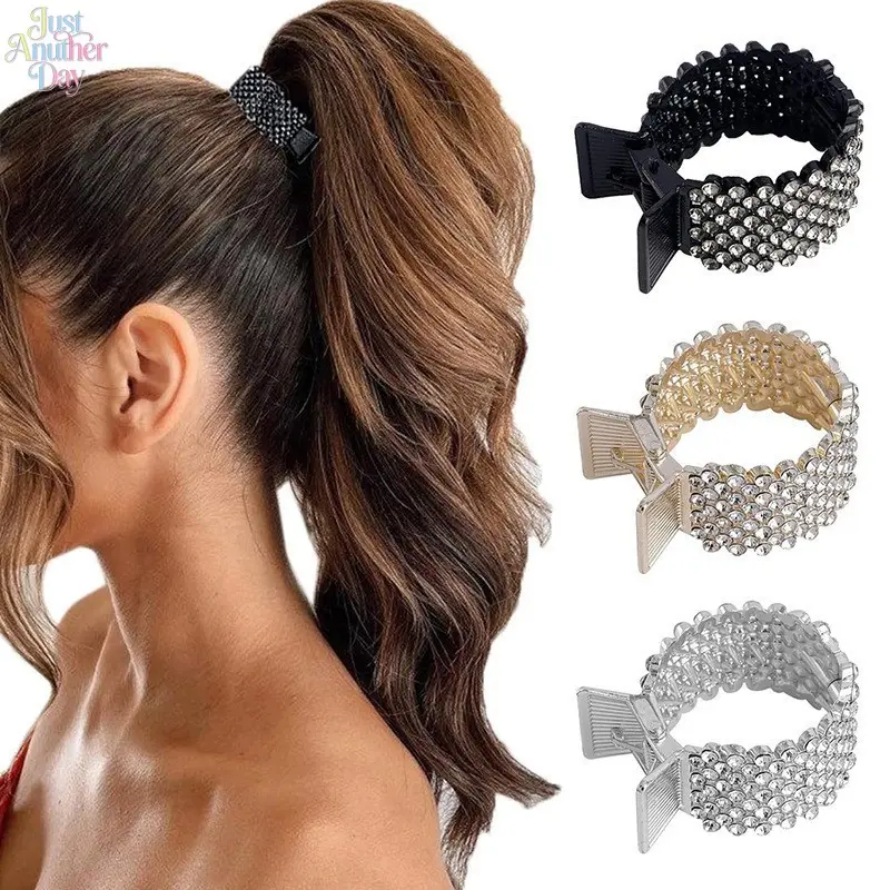 3Pcs Sparkling Rhinestone Bead High Ponytail Hair Clips Women Metal Non Slip Jaw Barrettes Firm Hold Princess Hairstyle Grips Luxury Bling Hair Accessories For Office Commute Sports Daily Party Hairstyle