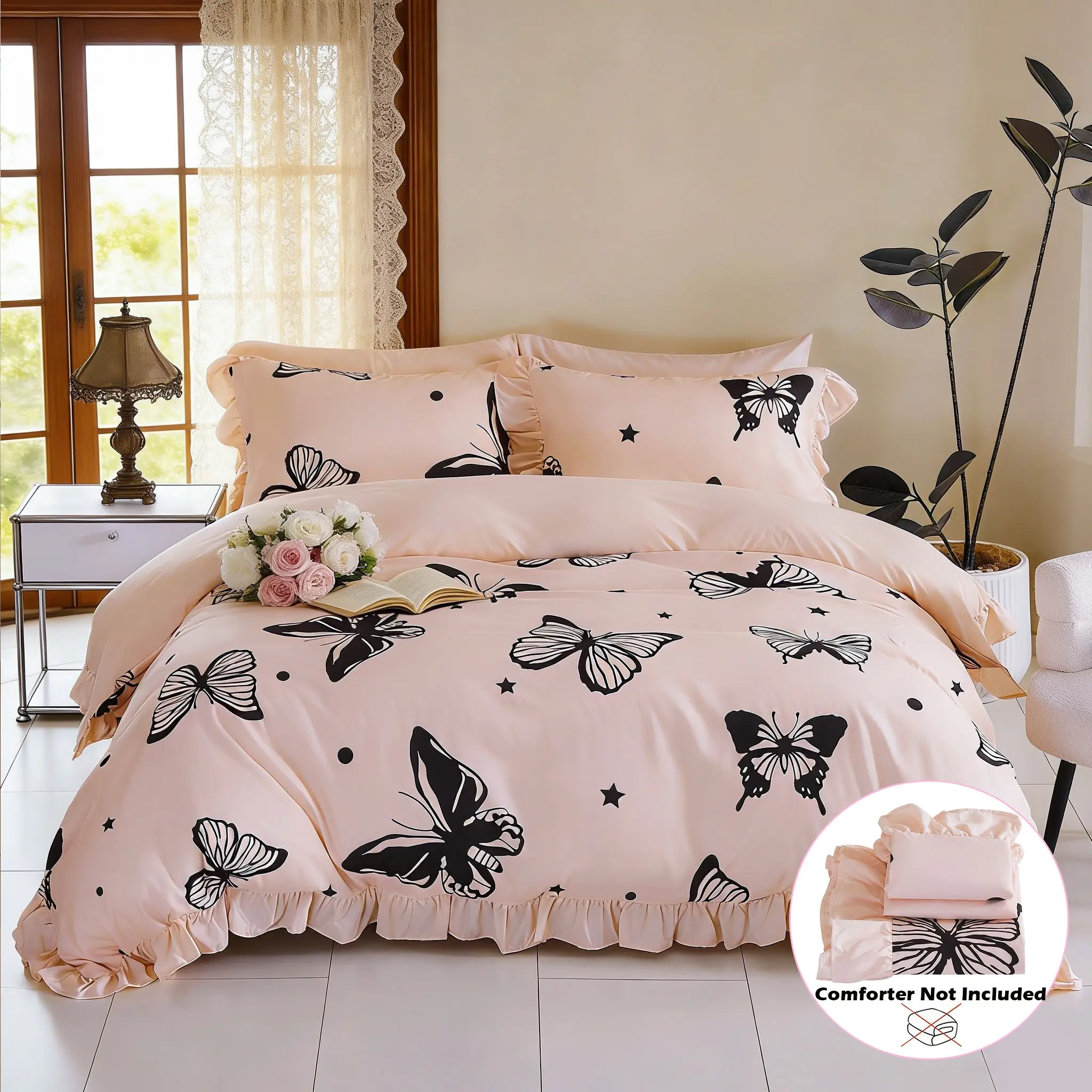 Butterfly Pattern Duvet Cover Set, 3 Counts/set Including 1 Duvet Cover & 2 Pillowcase without Filler, Soft Comfortable Bedding Set for Home Bedroom, Decorative Bedding Set, Cozy Bedding Set