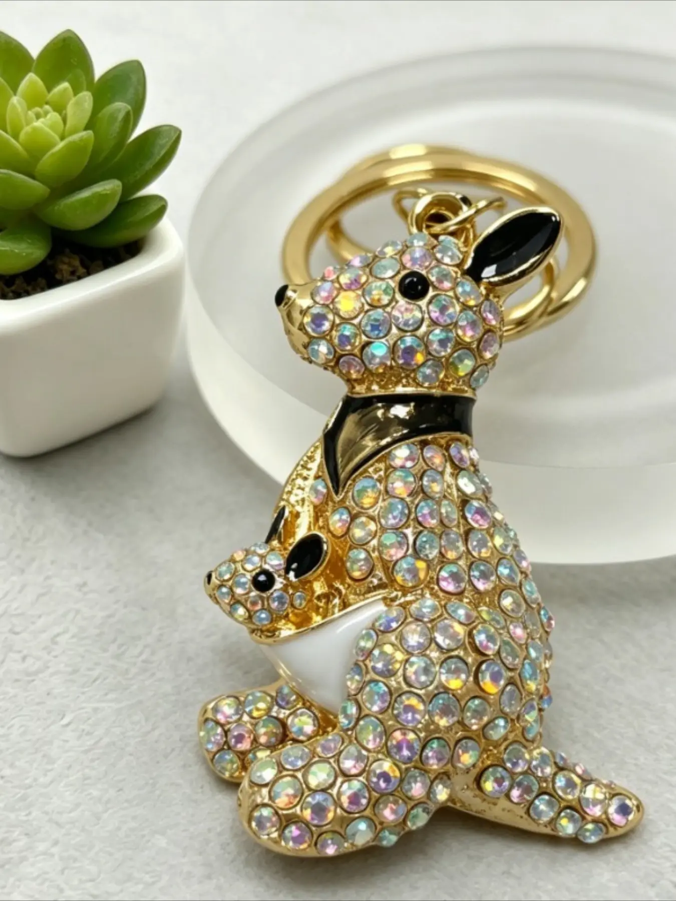1PC Rhinestone Kangaroo Keychain Bling Mom Baby Animal Bag Charm Cute Australian Animal Pendant For Car Keys, Handbags, Backpacks Gift