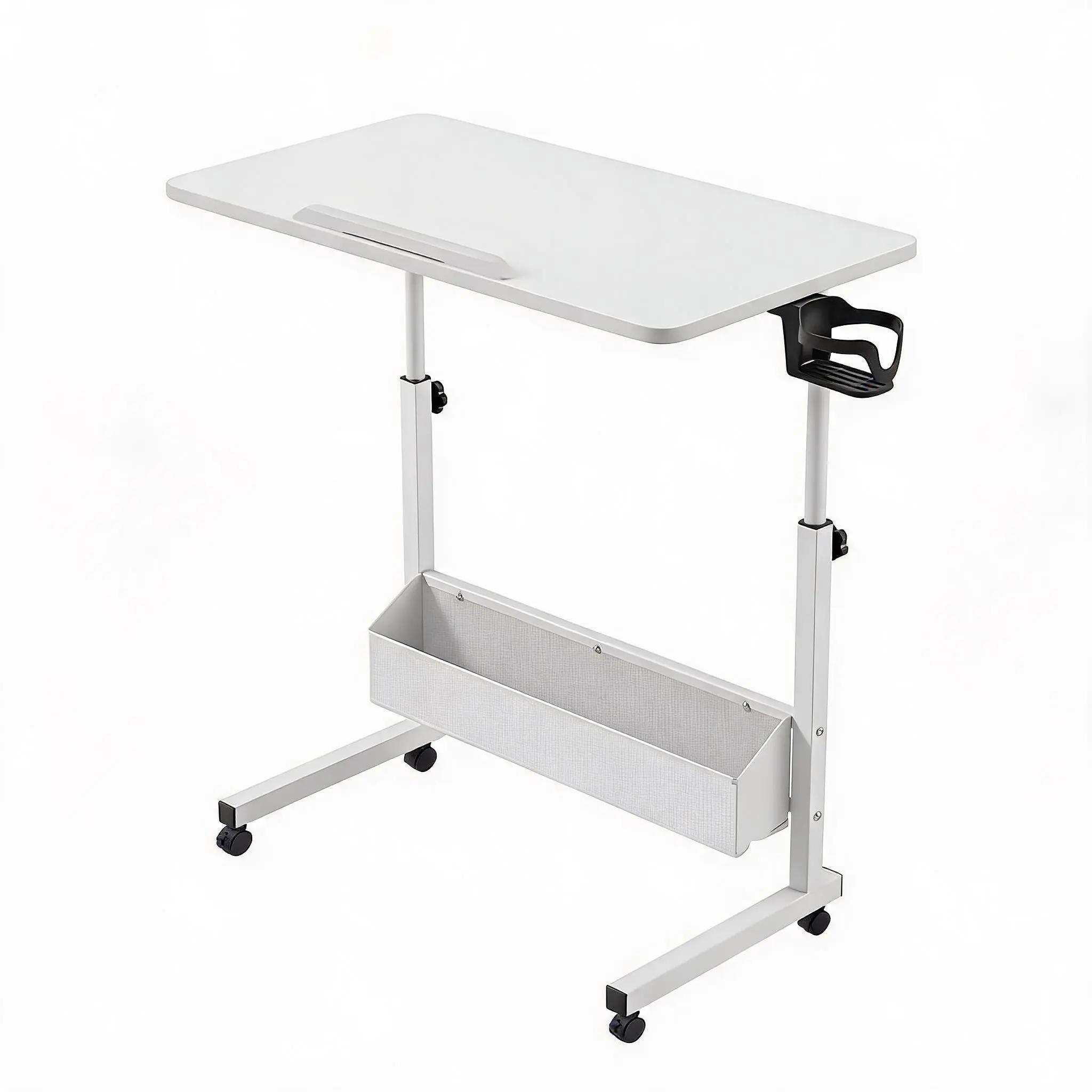Rolling Folding TV Tray Table, Height & Tilt Adjustable Mobile Side Laptop Desk with Lockable Casters,Wood Sofa Eating Table