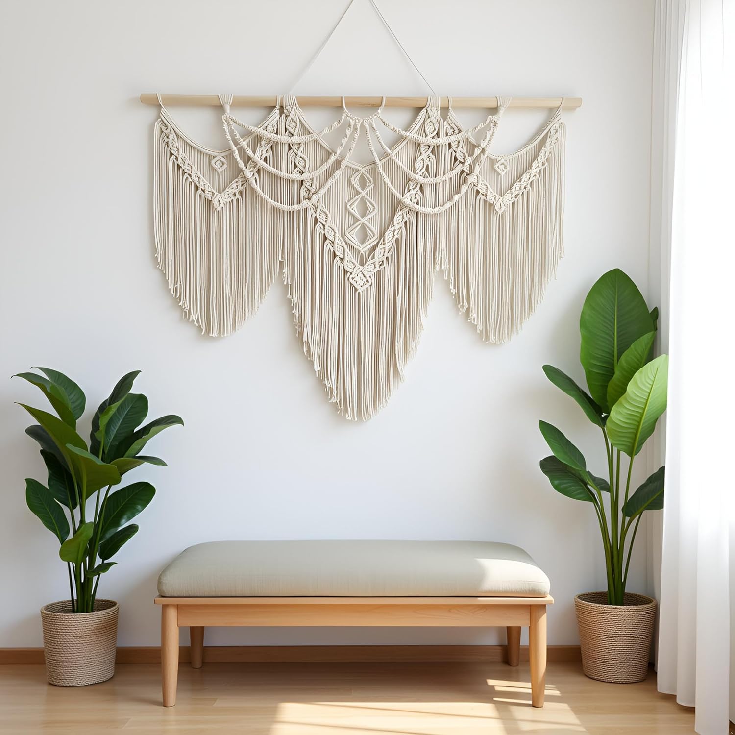 SUNDAY MIRTH large macrame wall hanging - Boho Tapestry Macrame Wall Decor Art- Chic Bohemian Woven Tapestry Decoration for Bedroom Living Room Apartment Wedding Party - 43"x32" (Beige-fringe) SUNDAY MIRTH large macrame wall hanging - Boho Tapestry Macrame Wall Decor Art- Chic Bohemian Woven Tapestry Decoration for Bedroom Living Room Apartment Wedding Party - 43"x32" (Beige-fringe)