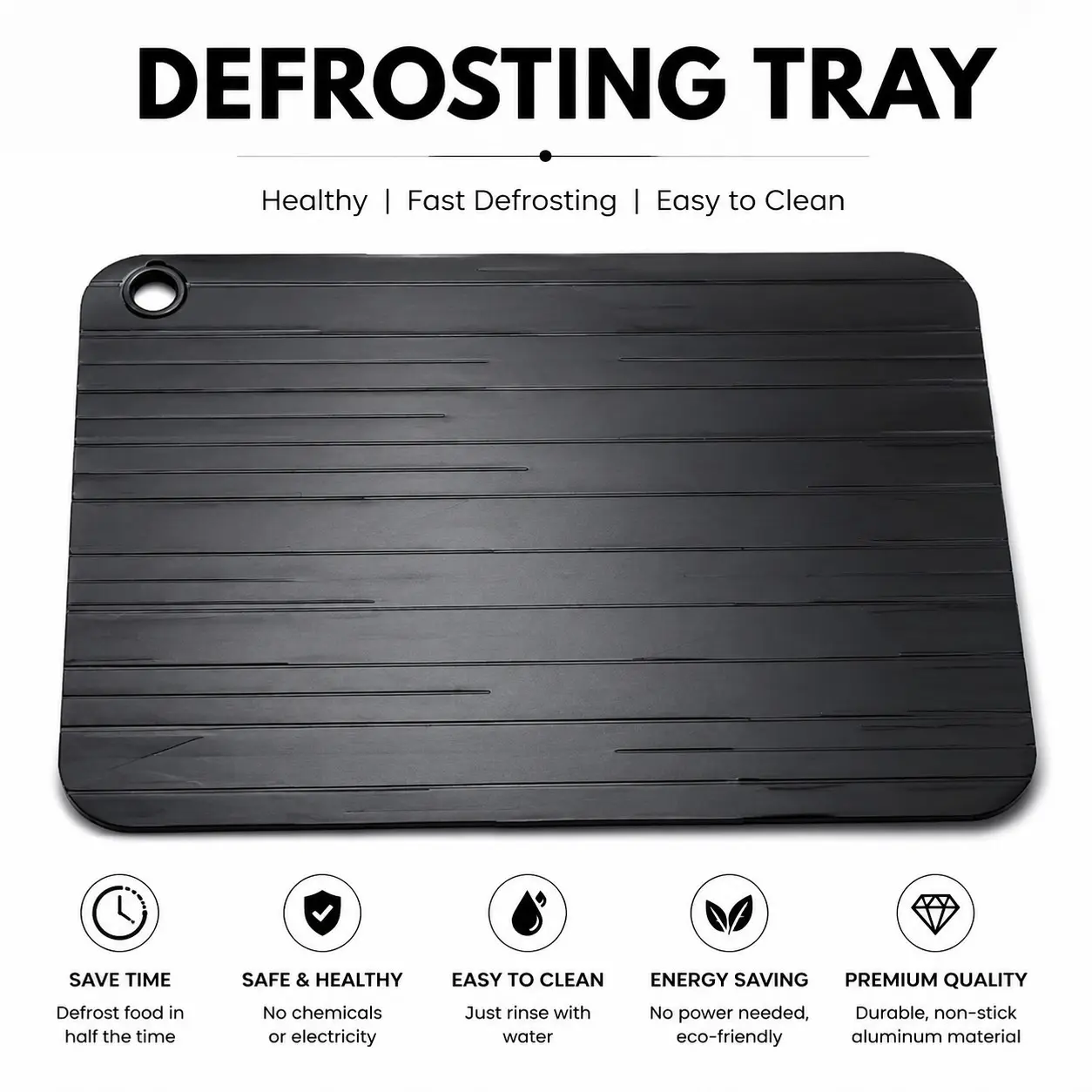 Fast Defrosting Tray for Frozen Meat, Quick Thawing Plate, Aluminium, Food Safe, Anti-Bacterial, Eco-Friendly, Non-Slip
