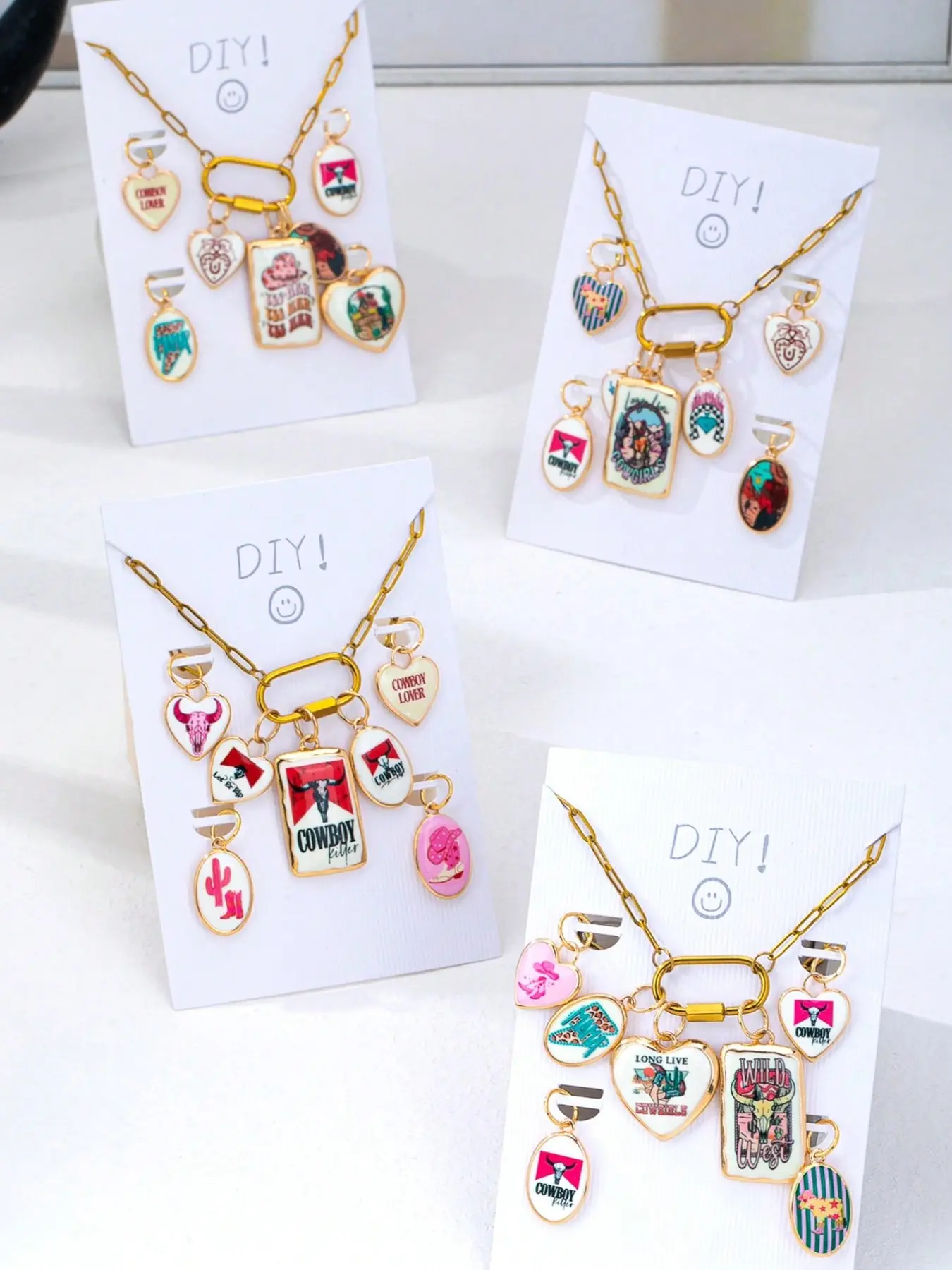 DIY Western Cowboy Charm Necklace Set - Detachable Enamel Charms with Stainless Steel Chain, Customizable Cowgirl & Cactus Pendant Jewelry for Women, Fashion Necklace, Fashionable Jewelry Accessories