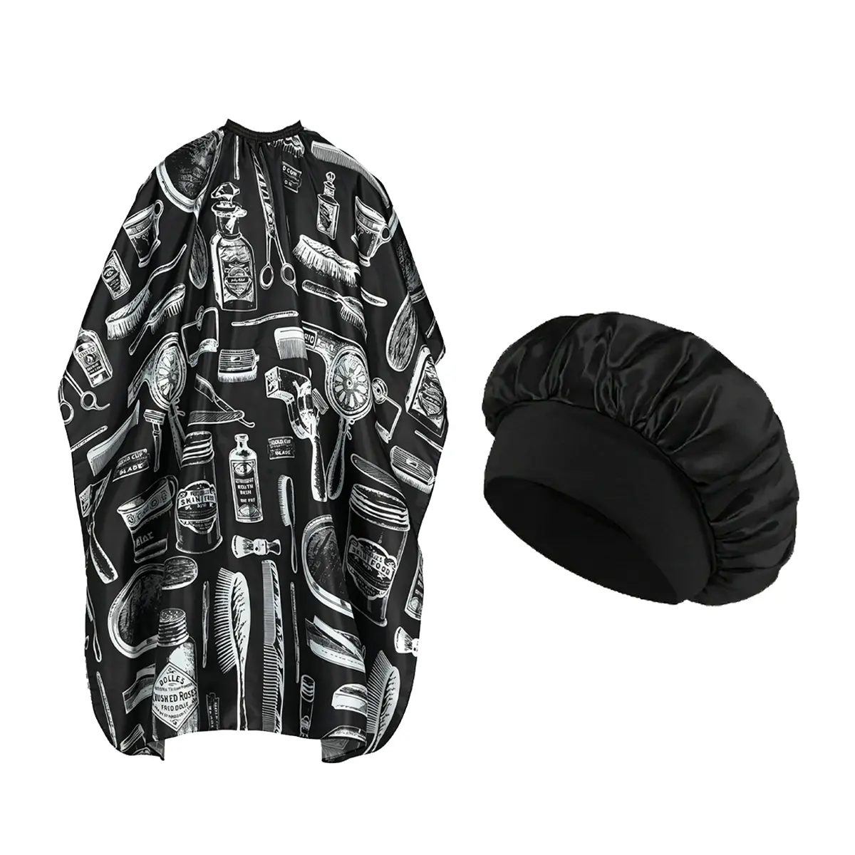 2-Piece Hair Styling Tool Set, Patterned Design, Barber Salon Apron, Satin Sleep Cap, Haircut Accessories, Styling Tools