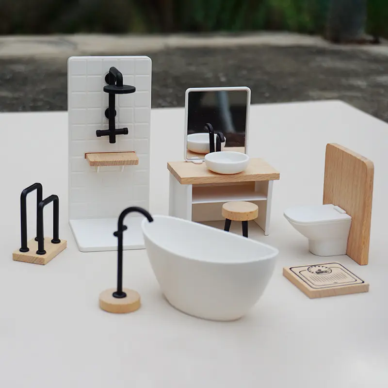 1:12 Scale Miniature Bathroom 8-Piece Set – Realistic Dollhouse Bathroom Furniture, Tiny Bathtub, Toilet & Sink Decor, Perfect for DIY Room Box & Diorama Scenes