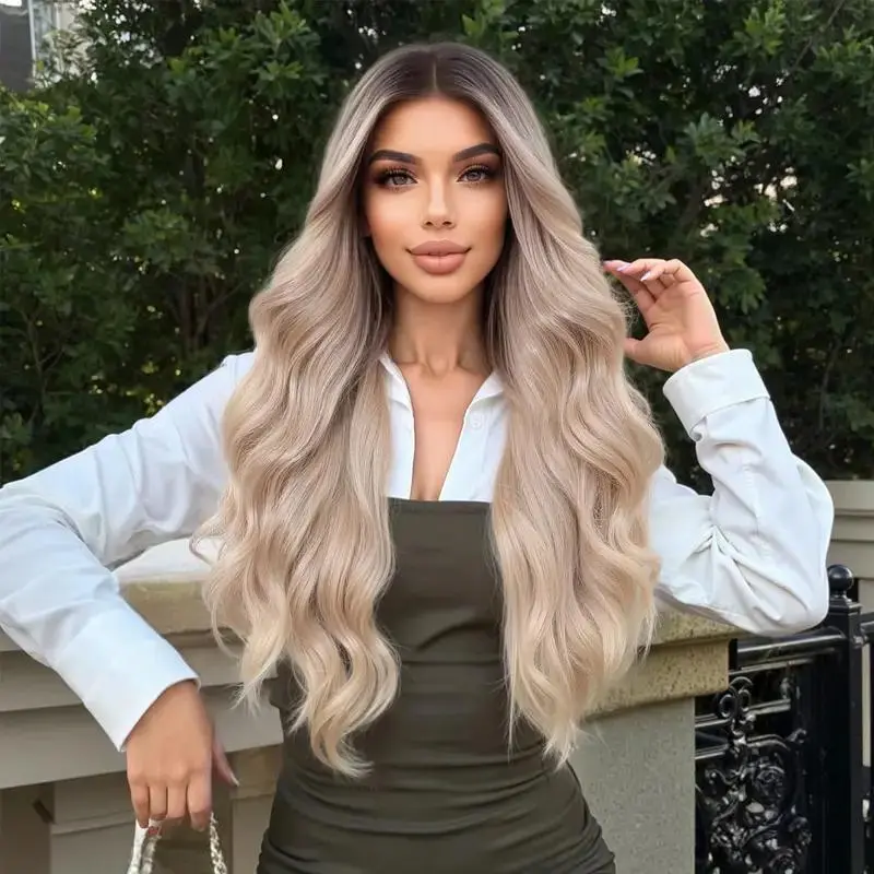 Brown To Blonde Gradient Curly Wave Wigs for Women 26 Inch Heat Resistant Synthetic Hair Natural Volume Fullness Daily Wear Perfect for Parties Halloween Christmas No Maintenance