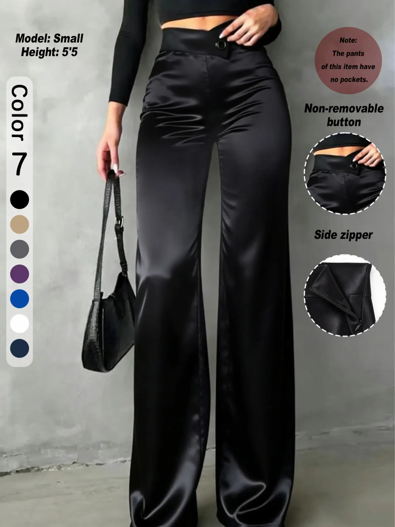 Women's Satin Smooth Straight Leg Pants, Irregular V Waistline, Casual Fitted Long Pants, Perfect for Daily Wear, Office, Dates, Holidays