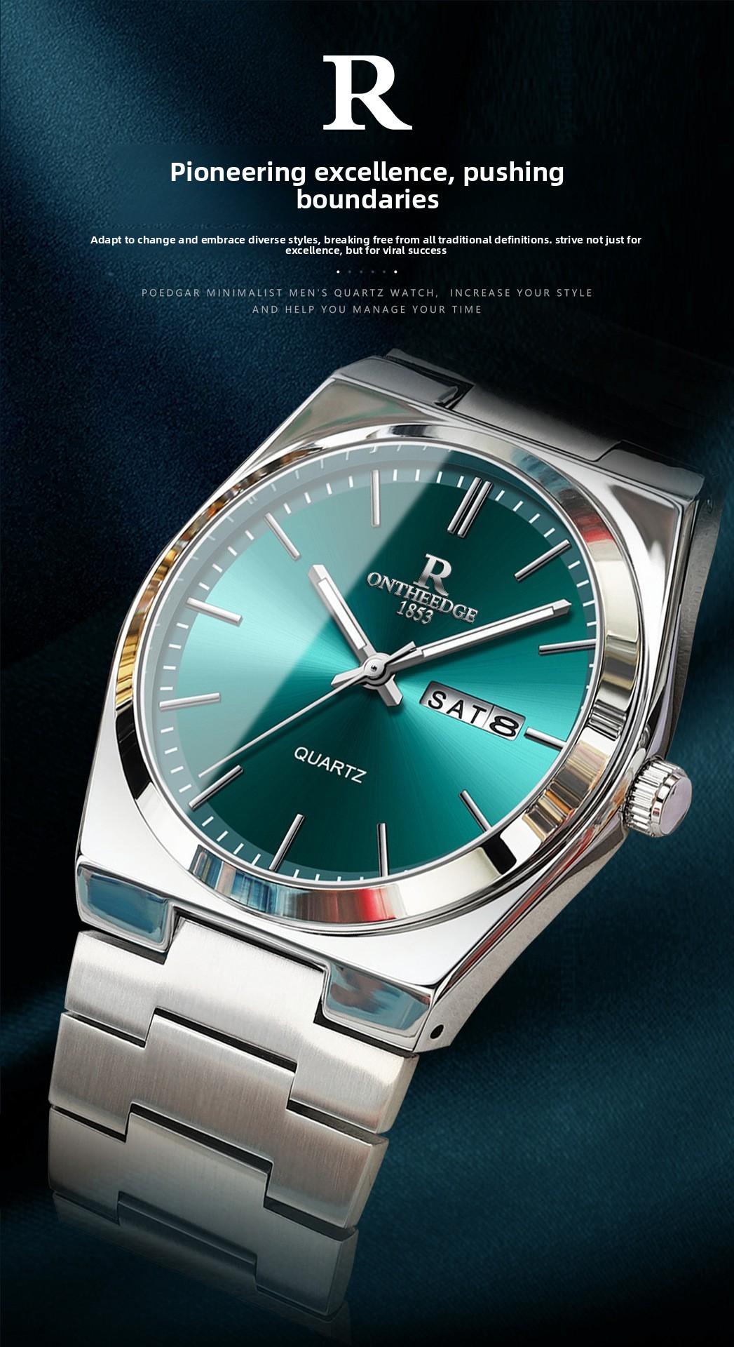 Men's Luxury Teal Green Dial Quartz Watch - Stainless Steel Wristwatch with Date Day Display, Waterproof, Luminous Hands, Classic Business Casual Dress Watch for Men, Perfect Gift for Husband Dad