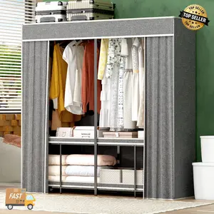 66" Foldable Closet Wardrobe w/ Cover, Heavy Duty Closet Organizer Free Standing