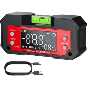 Digital Angle Finder Tool  Axis X-axis of 4x90? and Y-axis of +-60?   Base Level Box Type-C Rechargeable Digital Inclinometer with LED Display for Woodworking Table