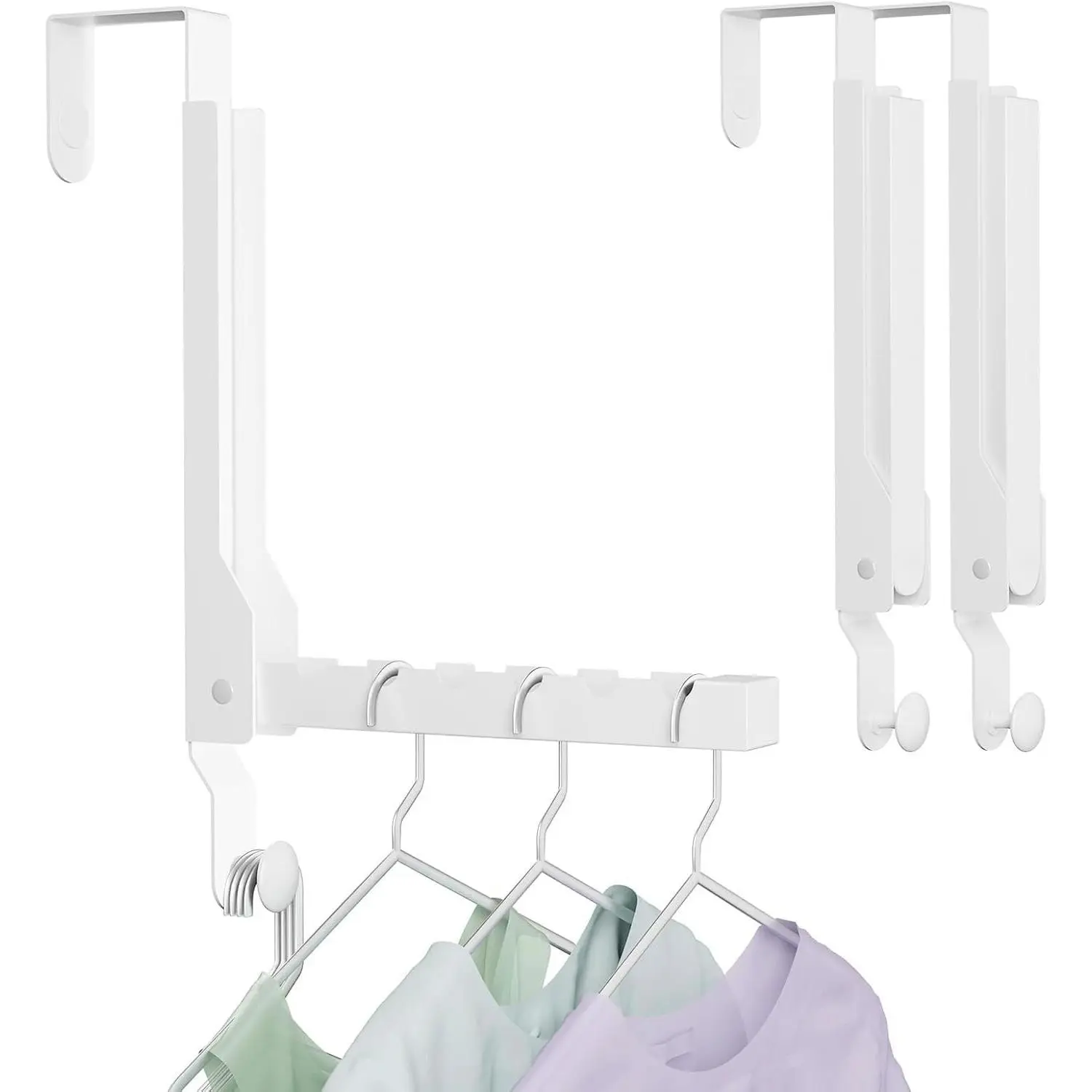2 Pack Over The Door Folding Clothes Drying Rack, Portable Collapsible Hanging Coat Rack, Compact Foldable Clothing Hanger Hook for Indoor Laundry Room Small Space (Wihte 2 Upgraded)