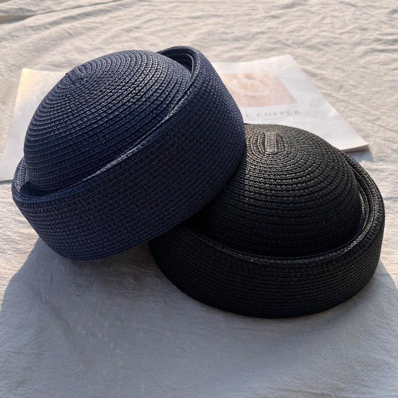 2026 New Summer Japanese Retro Artistic Painter Berets Pillbox Hat Woven Paper Straw Sun Hats Women Circle Concave Top Straw Hat