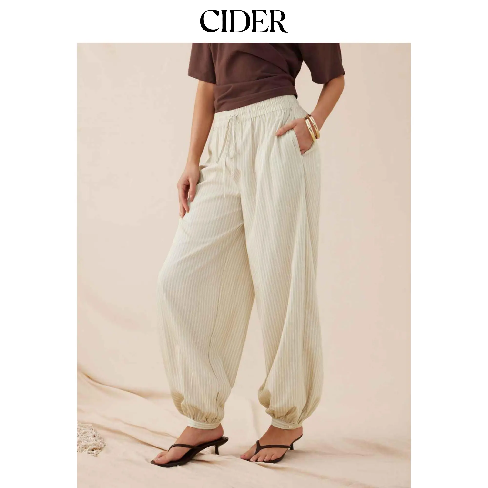 Cider Linen-blend Mid Rise Striped Jogger Trousers