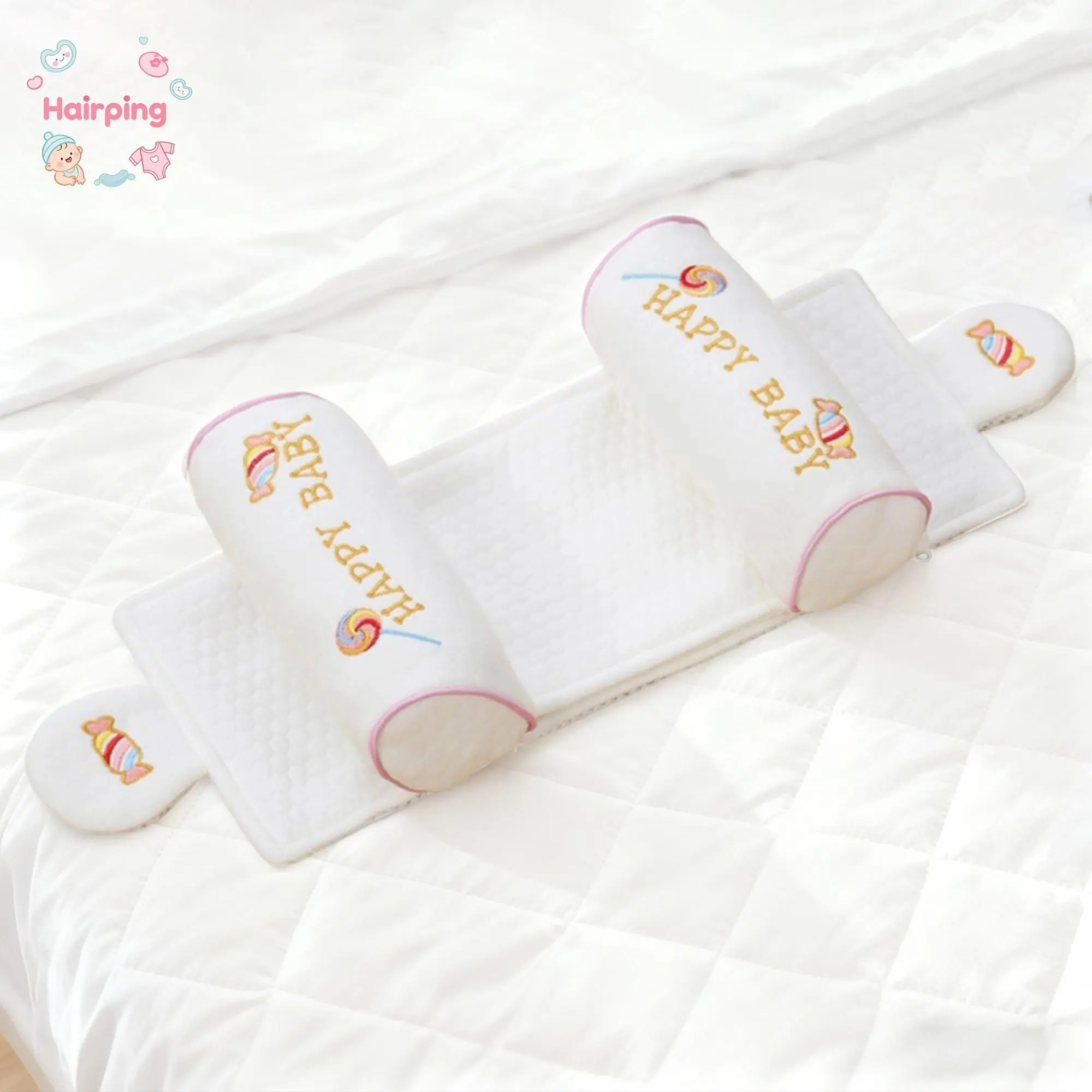 Baby Head Support Pillow - Adjustable, Cute Print, Unisex, One Size Newborn Pillow for Flat Head Prevention & Sleeping