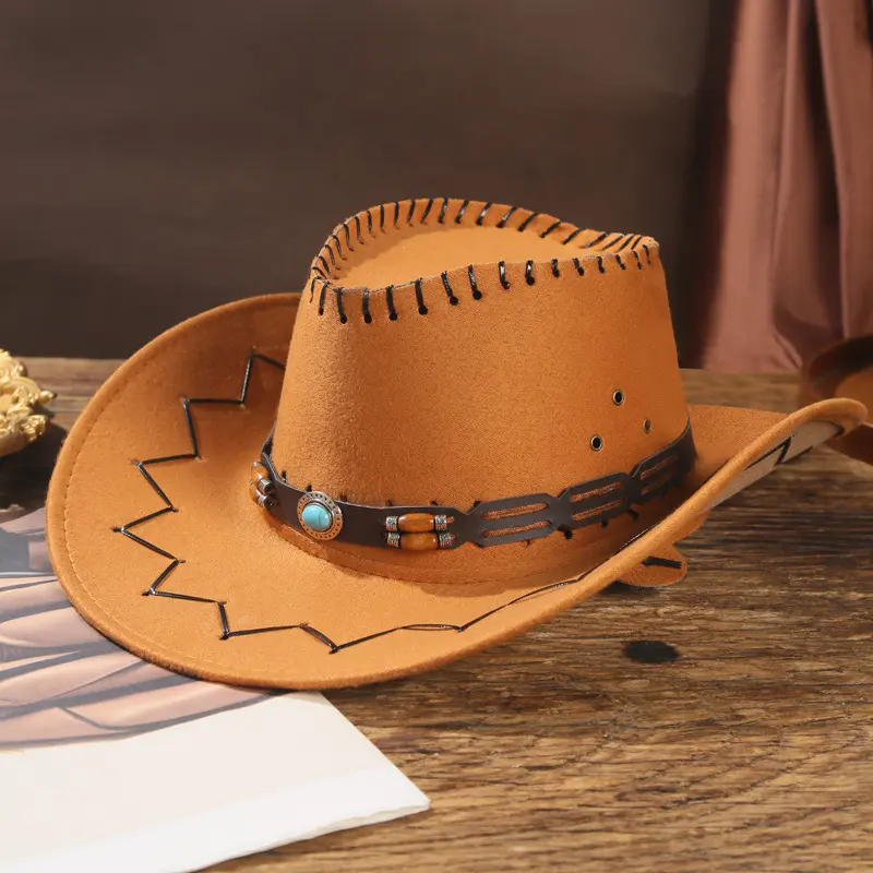 Vintage Western Cowboy Hats with a Cotton Base and Leather Band, Stylish Unisex Wear for Outdoor Events, Western Flair