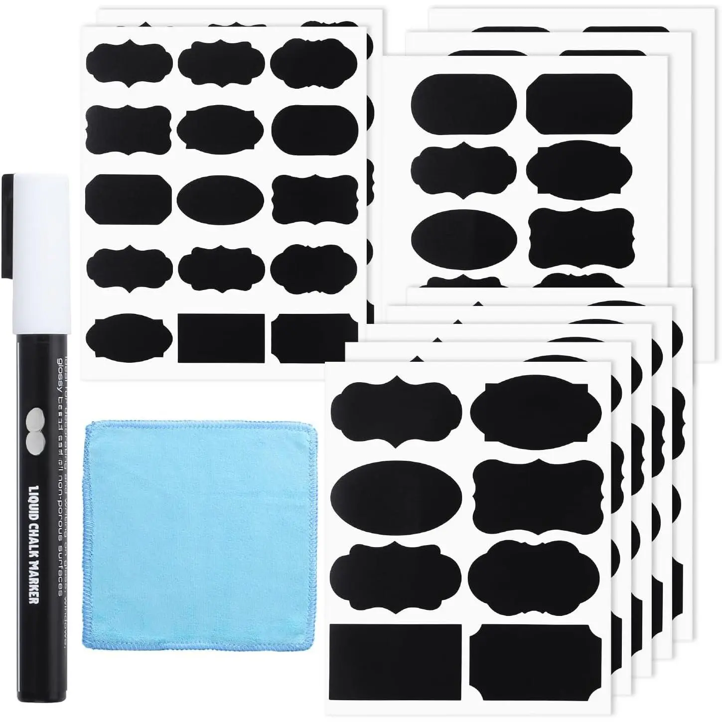 - Chalkboard Labels, 100 count,  Shapes |   Blackboard Stickers with 1 Erasable Liquid Chalk Marker for Mason Jars