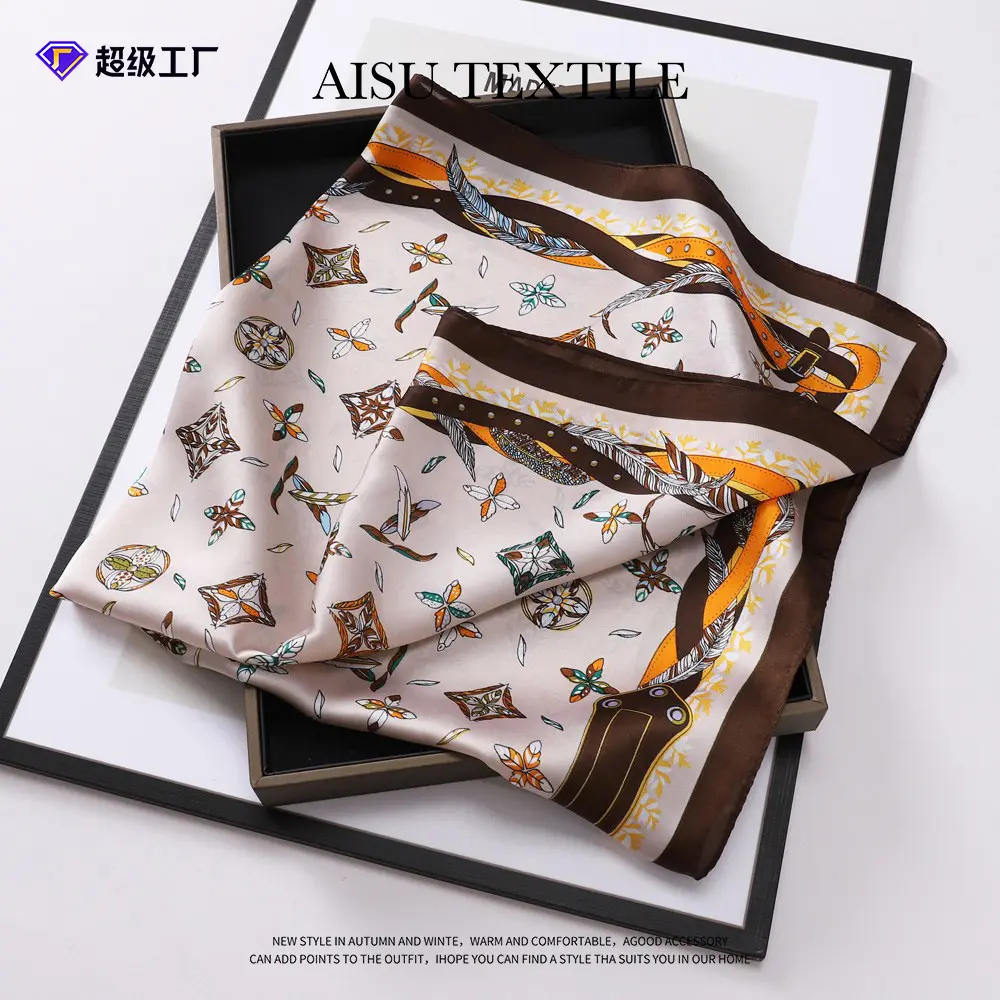 70cm satin square scarf, 3D letter printed scarf, office professional neck cravat, women business neck scarf, wholesale satin bandana, elegant workwear accessory, glossy satin neck tie