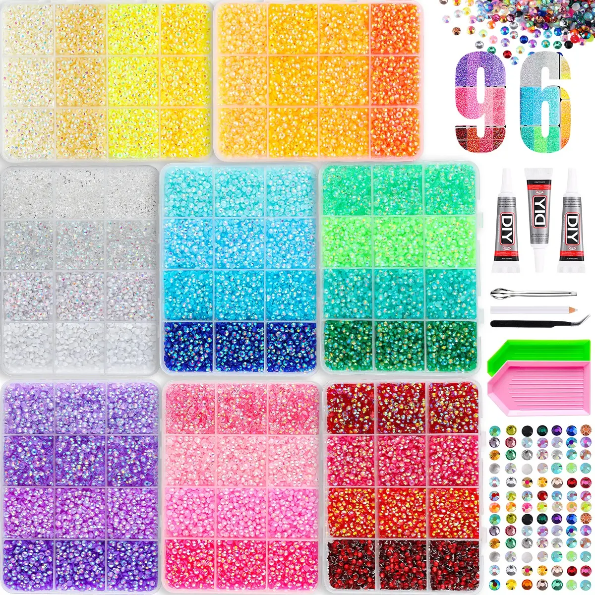 1Set 3/4/5mm Multi-sized AB Jelly Resin Nail Rhinestones 3D-96 Colors Creative Flatback Crystal Gems Diamond Art Nail Jewelry DIY Tumblers Book Cover Cosmetics Nail Crafts